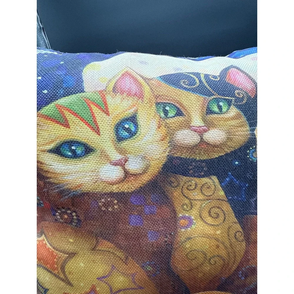 Set‎ of 2 Artistic Cat Throw Pillows Mosaic Celestial Moon Star Decorative 18x18